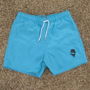 Culprit Swim Trunks Men's Large Neon Blue‎ Black Shorts Made In USA